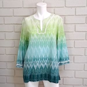 Alfred Dunner Ombrey V Neck Silver Striping Blouse. Sze 10